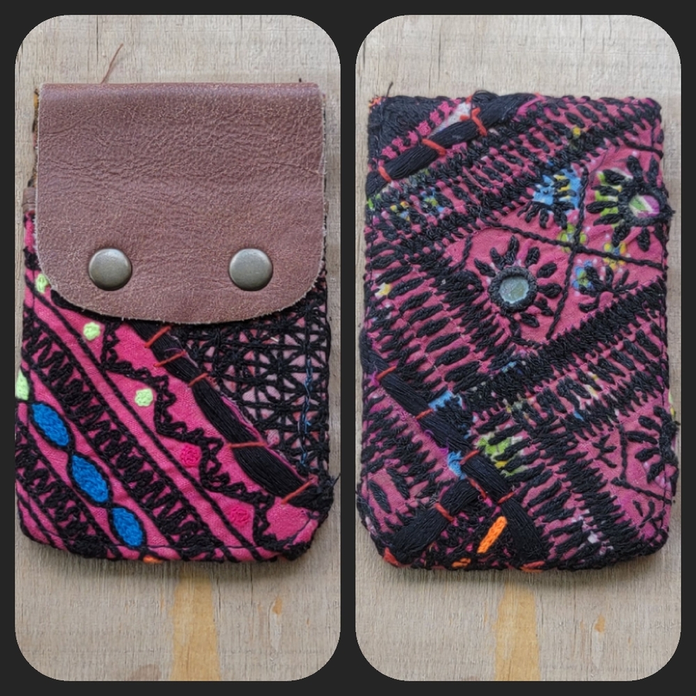 🕺🥂 Free People Boho Embroidered Repurposed vtg banjara hippie Wallet card case